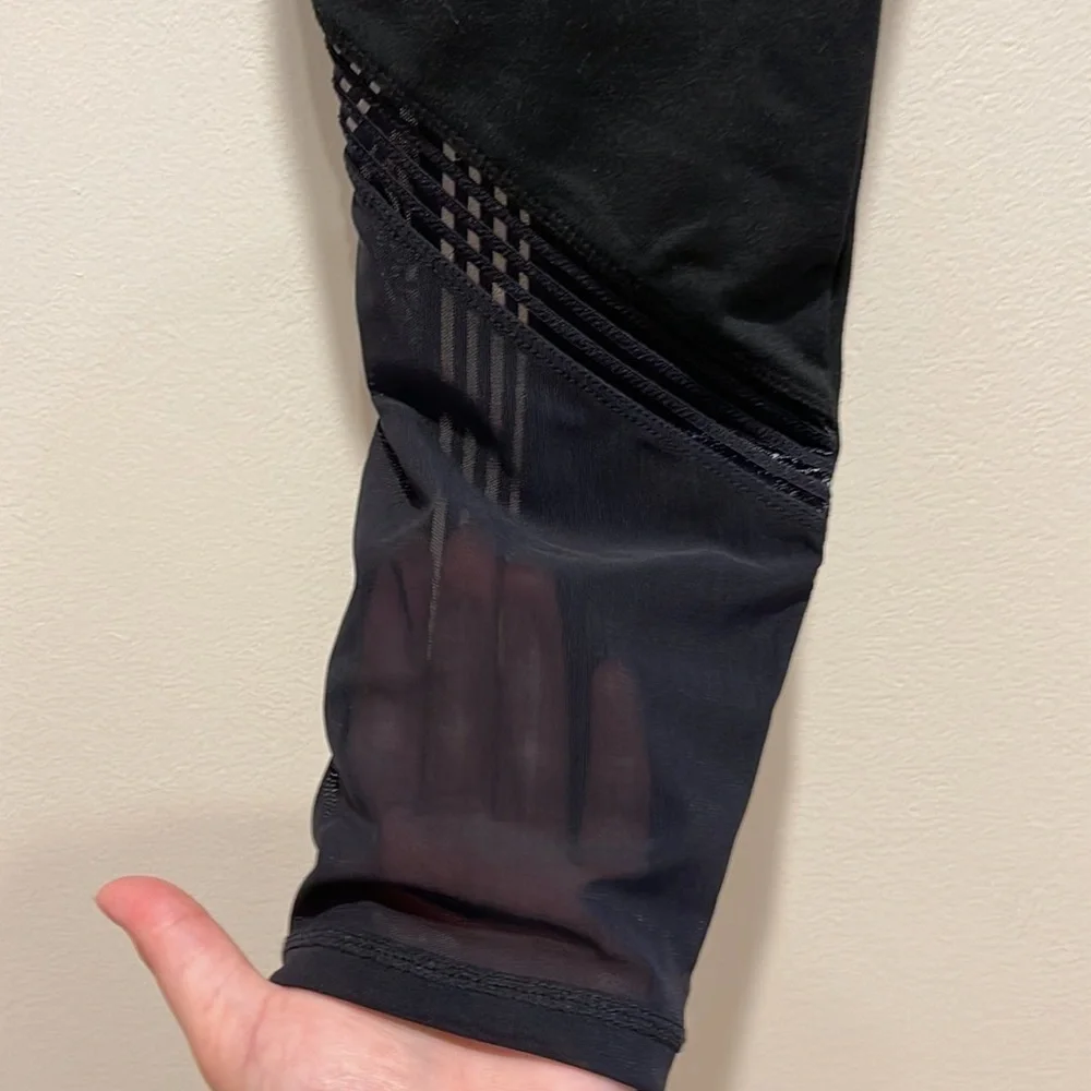 Fabletics Black High Waisted Leggings XS Sheer Side Stripes Pilates Yoga Run